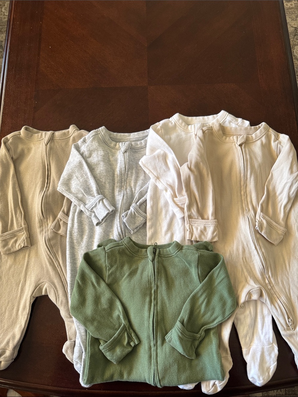 Old Navy Baby Zipper Footie Bundle - Green, Gray, Cream, Beige
